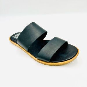 Sorel Ella Li Slide Sandals Black Leather Comfort Summer Shoes women size 8